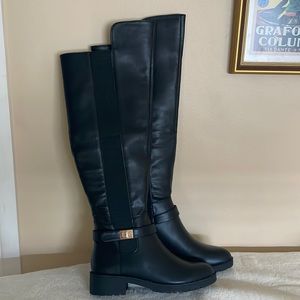 Tall boots, stretchy band and inside zip, black, new